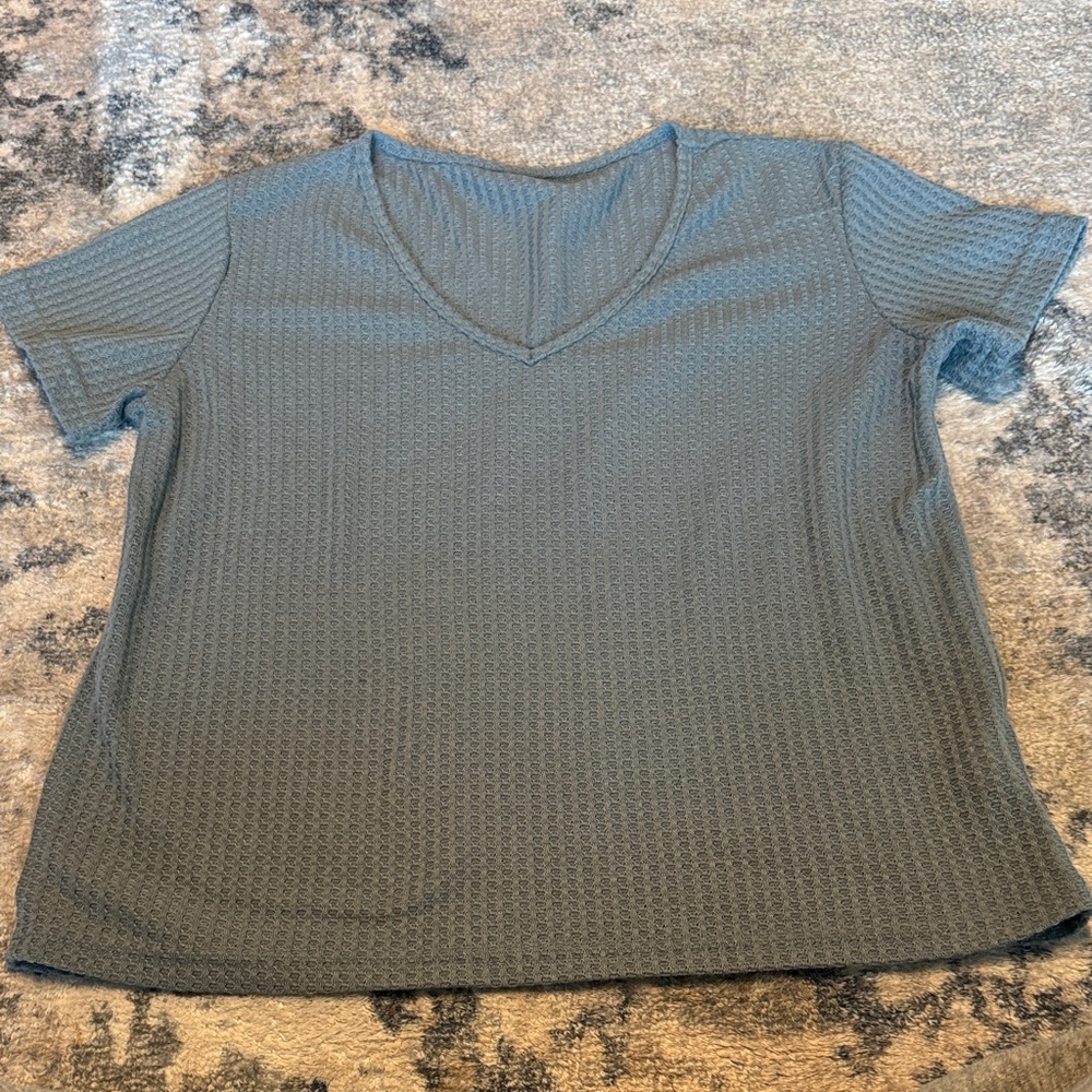 SHEIN V-Neck Textured Crop Top - Gray